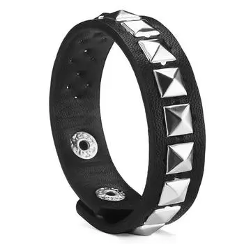 Y2K модный ремешок на запястье с квадратными бусинами и заклепками, персонализированный ретро-пирамидальный панк-браслет из искусственной кожи, ремень, подходящий для мужчин и женщин 23cm