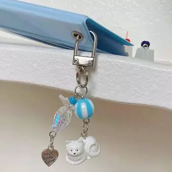 Y2K мультфильм котенок телефон шнурок милый кот бисерный мобильный телефон брелок милый наушники камера кулон подарки для девочек белый