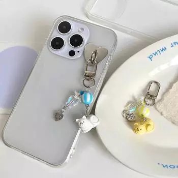 Y2K мультфильм котенок телефон шнурок милый кот бисерный мобильный телефон брелок милый наушники камера кулон подарки для девочек белый