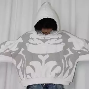 Y2K Мужская и женская хип-хоп ретро абстрактным узором принтованная готическая толстовка с капюшоном Harajuku S чёрный