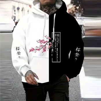 Y2K Мужская повседневная уличная одежда с принтом сакуры 3D Мужская одежда весна-осень в толстовках и свитшотах для мужчин Спортивный костюм S