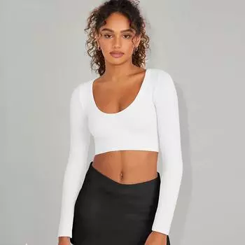 Y2K новая футболка с длинными рукавами, женская сексуальная футболка с U-образным вырезом, топ Spice Girl, трикотаж