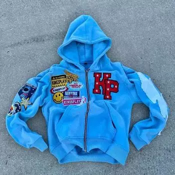 Y2K Новая повседневная толстовка с капюшоном с вышитыми большими буквами Joker для мужчин и женщин, уличное пальто для пар в стиле ретро, свободная толстовка на молнии M жёлтый