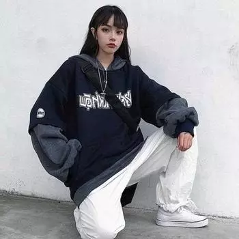 Y2K Новое женское бархатное пальто с капюшоном в модном свободном ленивом свитере больших размеров M серый