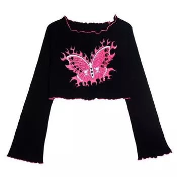 Y2k одежда, японские топы в стиле Харадзюку, уличные топы с круглым вырезом в полоску, контрастные цвета, футболки с длинными рукавами, женские футболки с мультяшным принтом M