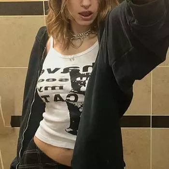 Y2k одежда винтажный топ без рукавов на бретелях с летним принтом, яркий цвет, эстетичная уличная одежда без рукавов в стиле Харадзюку, облегающий S чёрный