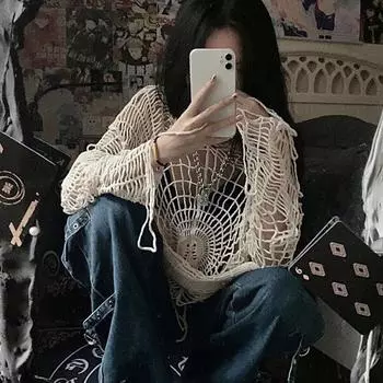 Y2k одежда Y2k паутина с полыми отверстиями дизайн Spice Girl пуловер с капюшоном вязаный топ свитер женский корейский модный S бежевый