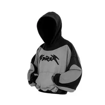 Y2K осень/зима ретро харадзюку нашивка готический хип-хоп мужская и женская спортивная мода толстовка с капюшоном на молнии S чёрный