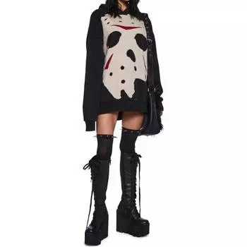 Y2K осень-зима с длинными рукавами в стиле ретро-хип-хоп с принтом в виде мультфильмов S чёрный