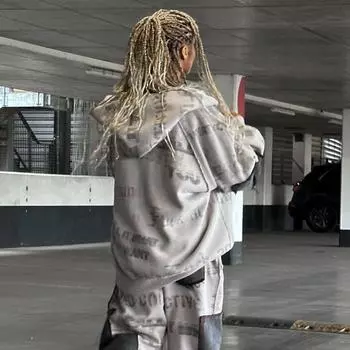 Y2K осень/зима свободная однотонная толстовка унисекс с капюшоном M серый