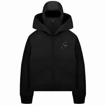 Y2K осень/зима уличный хип-хоп панк буквенный принт двойная шляпа молния толстовка с капюшоном S чёрный