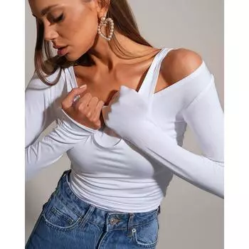 Y2K осенне-зимний топ с длинными рукавами, однотонный топ на бретелях, комплект из двух предметов, сексуальный обтягивающий низ для пикантной девушки, верхняя одежда S