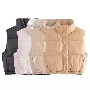 Y2K осенне-зимняя куртка, пальто, женская короткая куртка из искусственной кожи, однотонный хлопковый жилет S хаки