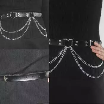 Y2K панк цепь для тела для платья сценические танцы для женщин девочек пояс с заклепками пояс для горячих девушек заклепки сердце чёрный