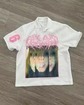 Y2K панк-готический стиль мода личность уникальный дизайн рубашка поло уличный хип-хоп Харадзюку мужчины с короткими рукавами граффити летнее платье S