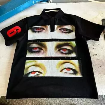 Y2K панк-готический стиль мода личность уникальный дизайн рубашка поло уличный хип-хоп Харадзюку мужчины с короткими рукавами граффити летнее платье S