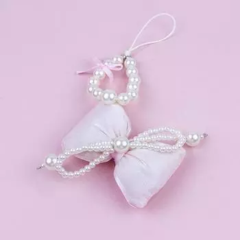 Y2K Pink Bowknot Keychain Pendant Elegant Pearls Beaded Headphone Case Charm Sweet Phone Chain Lanyard Bag Hanging Ornament Gift