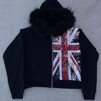 Y2K plush cool printed fashionable unisex autumn and winter trendy cool street casual hooded sweatshirt S