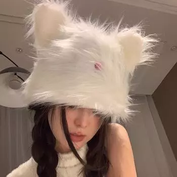 Y2k плюшевые милые кроличьи ушки пуловер женские шапки осень и зима мода теплая корейская уличная застежка милые мультяшные шапки 56-58cm белый