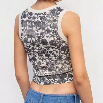 Y2K принт черепа пикантная девушка с открытым пупком облегающий короткий топ жилет для женщин на лето S белый