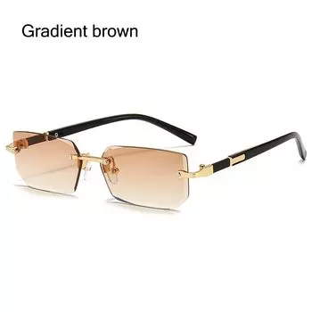 Y2K прямоугольные солнцезащитные очки без оправы, модные очки с защитой UV400, безрамные солнцезащитные очки для женщин и мужчин Gradient brown