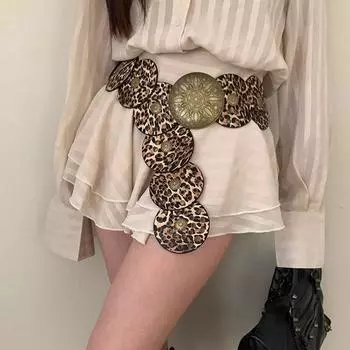 Y2K пряжка ремня ковбойской девушки металлический этнический стиль кушаки винтажный леопардовый принт пояс декоративные джинсы Style 2