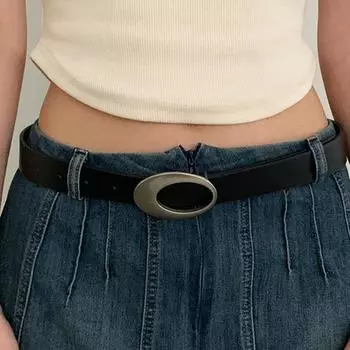 Y2K Pu кожаный ремень для женщин с металлической овальной пряжкой, джинсовый брючный платьичный пояс, винтажные аксессуары, поясной ремень