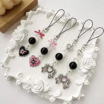 Y2K Punk Love Подвеска Чехол для телефона Цепочка Милый Крутой Бантик Подвеска Чехол для наушников Шнурок Камера Подвеска Сумка Декор