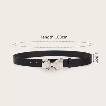 Y2K Ремень с пряжкой-бантом, серебристая кожаная эластичная окантовка, украшенный пояс, милый, классный костюм, платье, джинсы, пояс, украшения, аксессуары чёрный