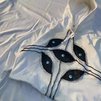 Y2K Ретро Американский Уличный Темный Готический Harajuku Свободный Пуловер с Вышивкой Глаз Толстовка S белый