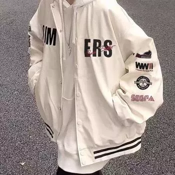 Y2K ретро бежевые куртки-бомберы женские Kpop Harajuku корейские буквы оверсайз бейсбольная куртка женская винтажная студенческая куртка S бежевый