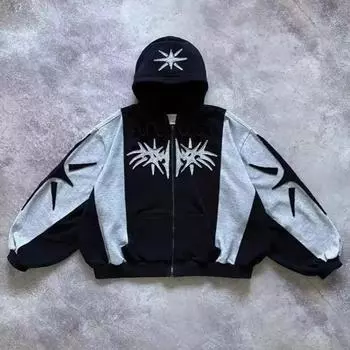 Y2K ретро Harajuku готическая уличная одежда мужская и женская спортивная толстовка с капюшоном на молнии S чёрный