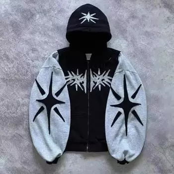 Y2K ретро Harajuku готическая уличная одежда мужская и женская спортивная толстовка с капюшоном на молнии S чёрный