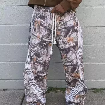 Y2k ретро камуфляж повседневные свободные женские брюки готические Харадзюку мужские и женские высококачественные спортивные брюки для бега со шнурком S камуфляжный