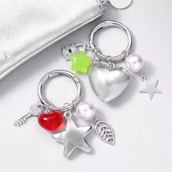 Y2k Romance Star Heart Keyring Stylish Star Heart Keychain Small Gift Schoolbag зелёный