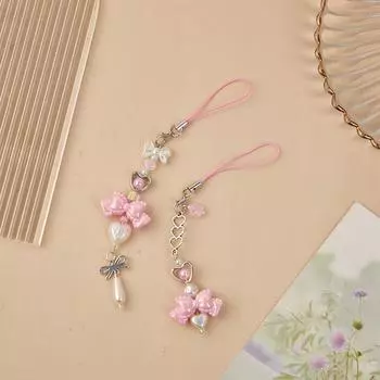 Y2K розовый бант сердце бисерный брелок милый мобильный телефон шнурок свежий универсальный кулон сумка кошелек подвесное украшение A2