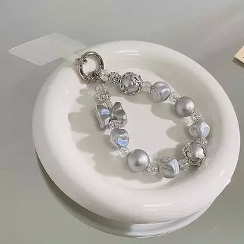 Y2K Серебряный Цвет Бусины-Банты Телефонная Цепочка Ins Стиль Бусины Телефонный Ремешок На Запястье Телефонный Ремешок Брелок Подвеска Камера Подвески