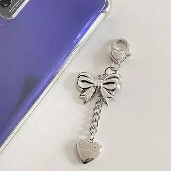 Y2K Серебряный Цвет Сердце Лук Брелок Винтажный Металлический Бантик Брелок Модная Сумка Подвеска Рюкзак Подвесные Аксессуары one size