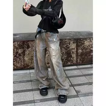 Y2K широкие мешковатые женские брюки Harajuku винтажные свободные джинсы с высокой талией 2024 весенние женские повседневные джинсовые брюки в уличном стиле S синий