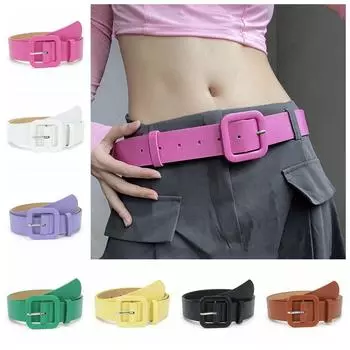 Y2k широкий ремень с квадратной пряжкой для брюк, украшение, элегантный ремень из искусственной кожи для женщин/девочек