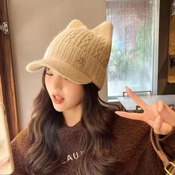 Y2k шляпы кошачьи ушки пушистая шапка пушистая Kpop наряды для женщин женская бейсболка вязаная шапочка кепки для девочек в стиле гранж One Size белый