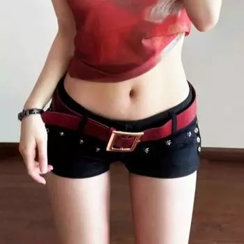 Y2k шорты из денима с заниженной талией Короткие джинсы Летние шорты для девушек Шорты-футляры с заклепками для ночного клуба S