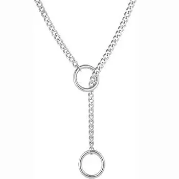Y2K Silver Slip Star O-Ring Lock Open Heart Lariat Necklace for Women Punk Rock Cuban Link Chain Pendant Y Accessories