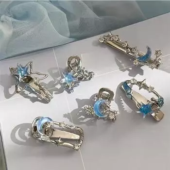 Y2K Синий Серебряный Сплав Заколки Простые Девочки Пятиконечная Звезда Металлические Заколки Утиный Нос Заколка Заколка Боковая Заколка Аксессуары Для Укладки Волос