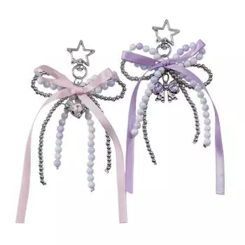 Y2K сладкий бисерный брелок изысканный ленточный бант брелок для девочек сумка кулон украшение ключ аксессуары