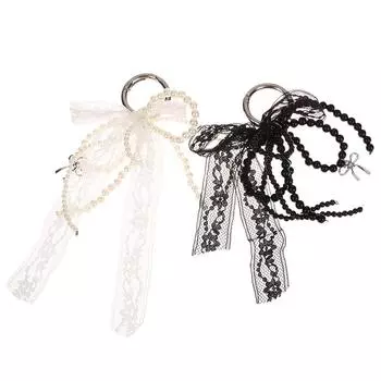 Y2K сладкий кружевной жемчужный бант брелок Ins стиль бант брелок корейская мода брелок сумка кулон рюкзак подвесное украшение белый