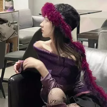 Y2k Spice Girl плюшевые плетеные ленты защитные шапки для женщин осень и зима милые и классные модные теплые шапки-бини 56-58cm красный