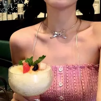 Y2K Spicy Girls розовое сердце циркон ожерелье женский уникальный дизайн кожа серебряный цвет бант ключица цепочка аксессуары