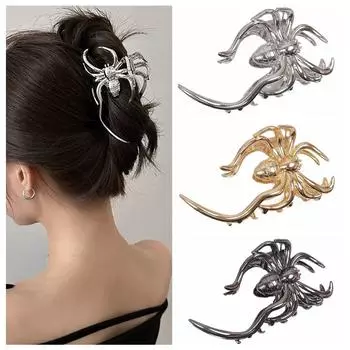 Y2K Spider Hair Claw Geometric Metal Hair Claw Simple Large Shark Clip Party серебряный
