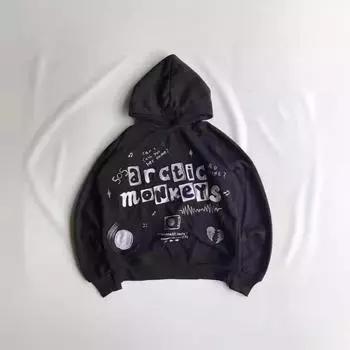 Y2K Spring Street Trend Patch Printed Hoodie Свободный пуловер Мужской и женский свитер S чёрный